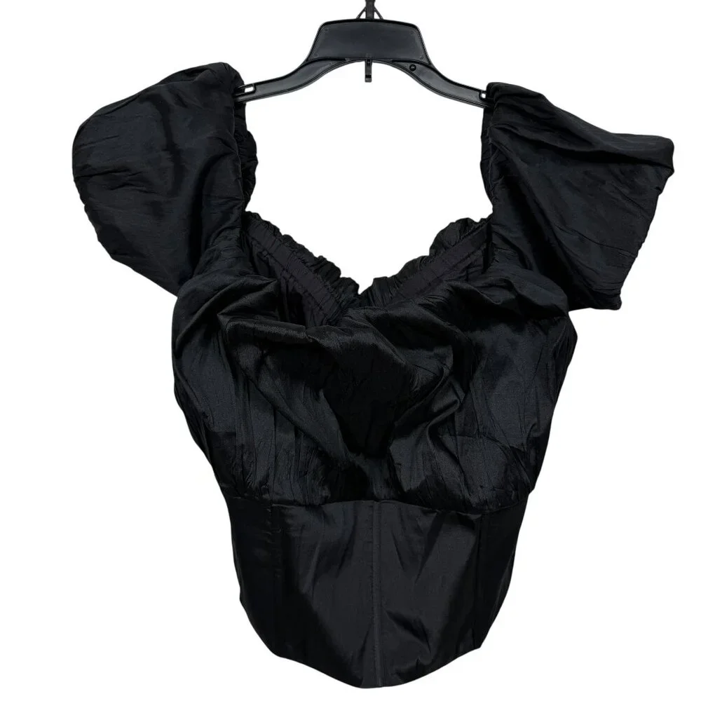 Maeve Anthropologie Off Shoulder Corset Top XL Black Cottagecore Puff - Picture 2 of 6